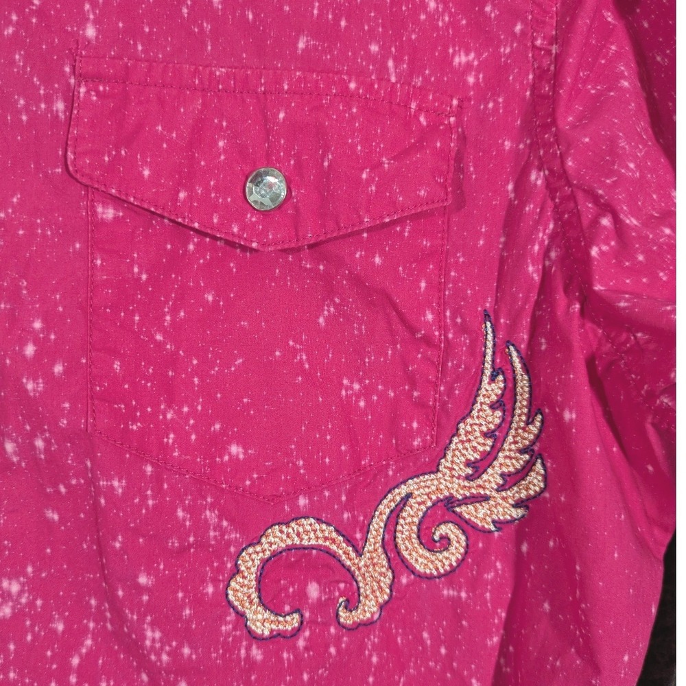 Cowgirl Legend Pink Acid Wash Western Rhinestone Snap Embroidery Size Large - Picture 4 of 9
